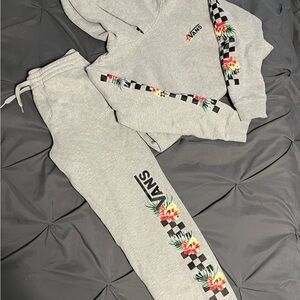 Vans Kids Gray Hoodie & Joggers with Floral Accents size L/XL